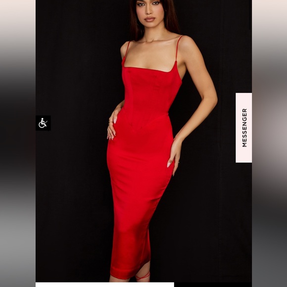 House of CB Dresses House Of Cb Anais Scarlet Satin Corset Midi